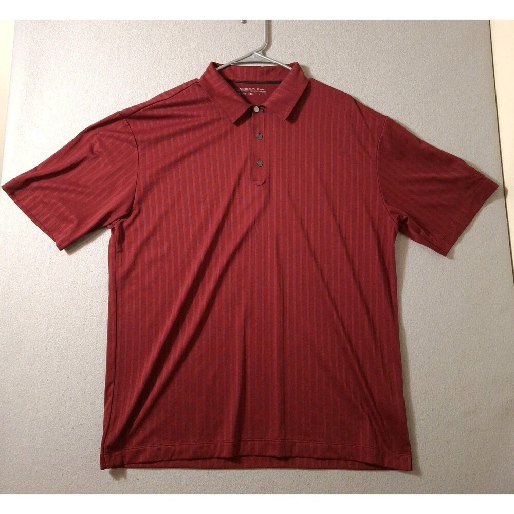 Nike Golf Elite Series Dri-FIT Polo Mens Large Burgundy Vertical Texture Bonded